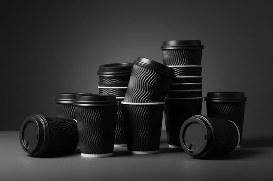 black rippled wall design cups takeaway in studio background