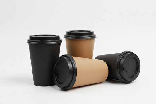 Double wall take away coffee cups black and brown kraft with no lines on the cups