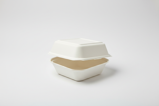 baggase white burger box plain 5x5 size in studio background
