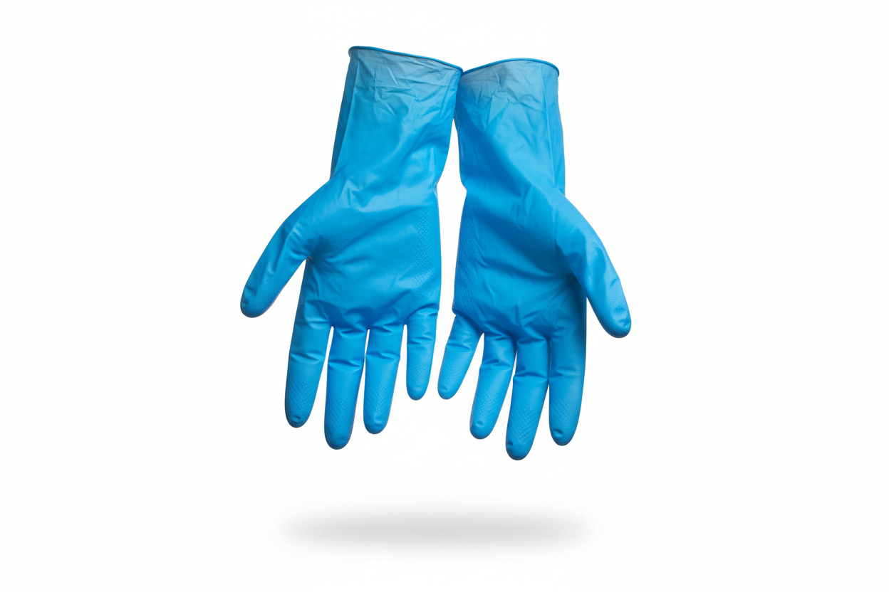 disposable blue vinyl gloves in studio background