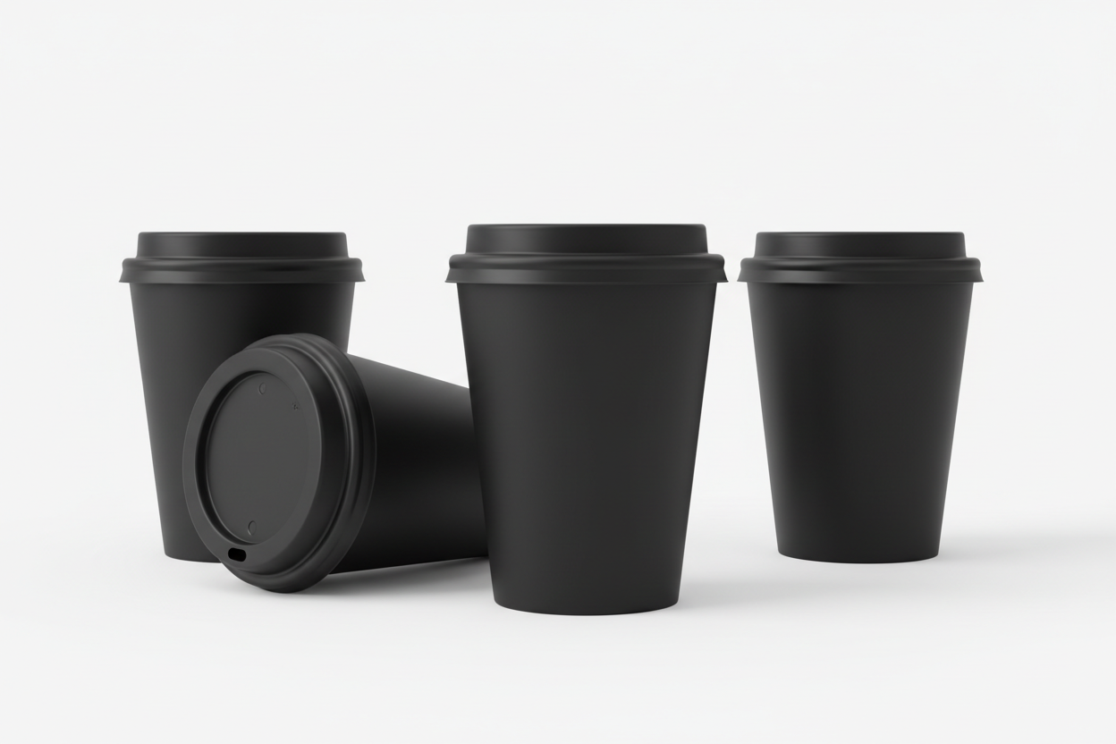 double wall coffee cups take away black, no lines on cups