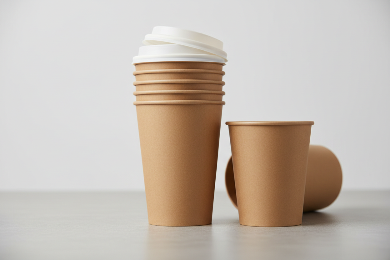Double wall take away coffee cups brown kraft with no lines on the cups