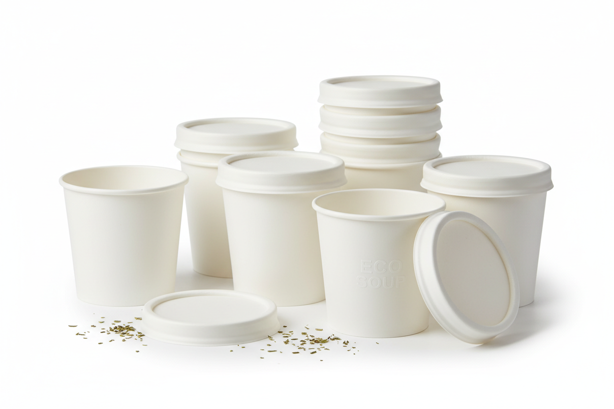 kraft white 4oz cup with lids for soup no lines on cups