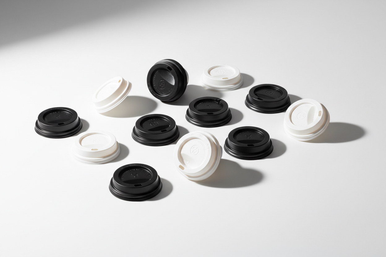 lids for coffee takeaway in black,white colour in studio background