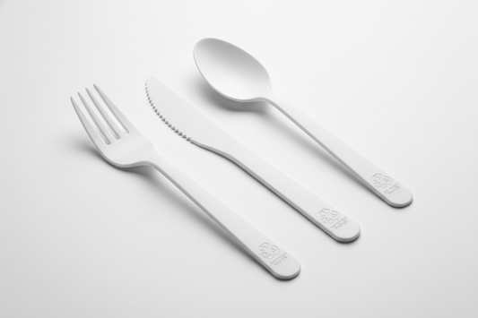 paper cutlery white for takeaway and restraurants in studio background