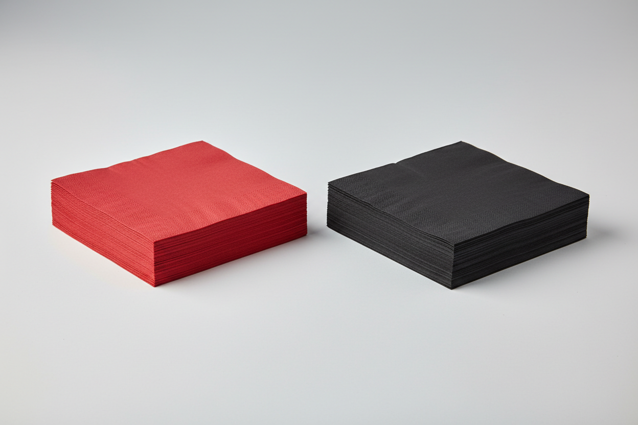 red and black paper napkins in studio back ground