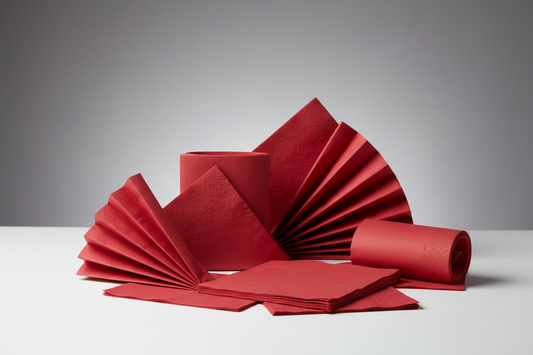 red coloured paper napkins in studio back ground