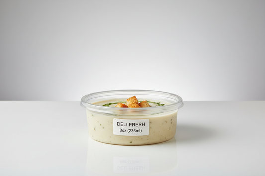 round container 8oz plastic takeaway in studio background