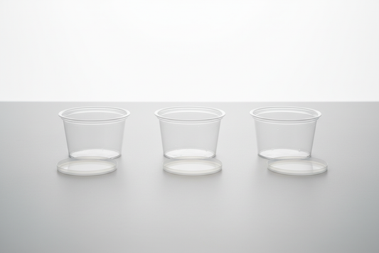 sauce cups lids separate not hinged 2oz plastic in studio background