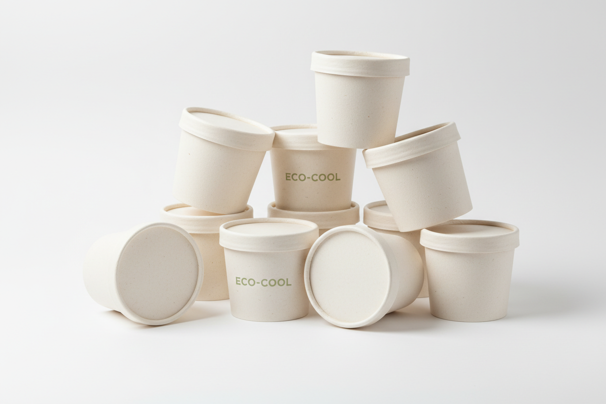 white kraft ice cram takeaway's in studio back ground